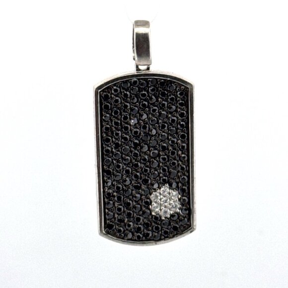 Estate Sterling Silver 925 Dog Tag Pendant Black & White Crystals 13.7g SJ Mark - Picture 1 of 8